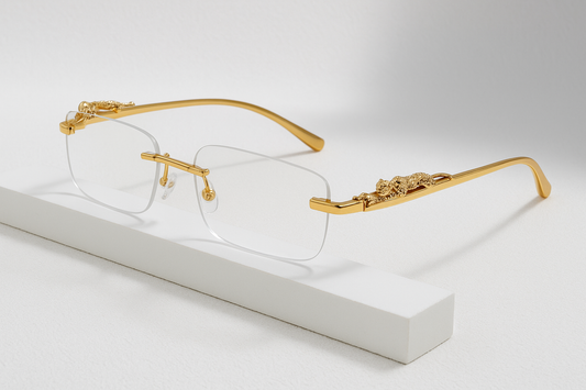 LUNETTES Article 49 Lunettes Gold Sans Monture Motif Léopard – Style Business Vintage